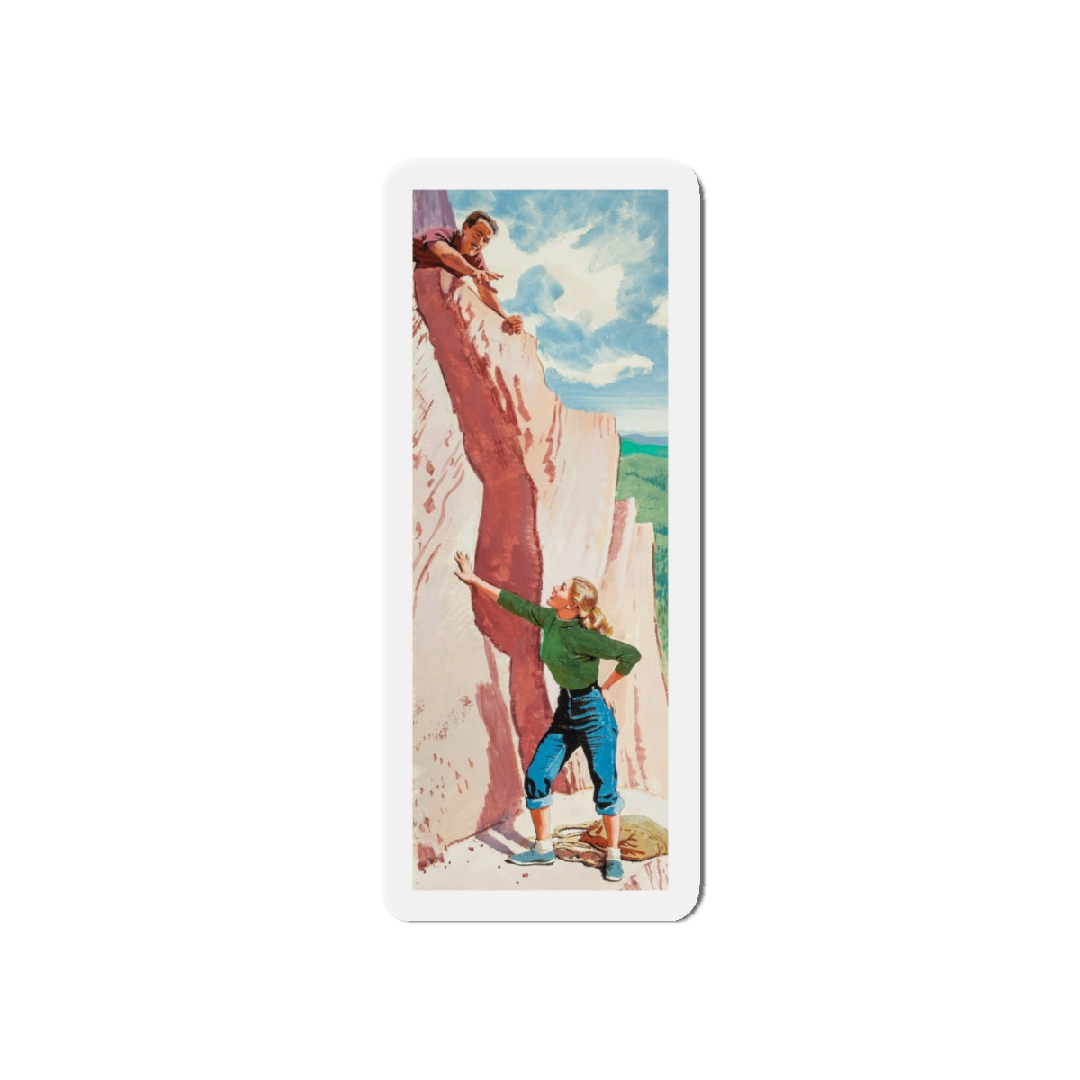 Mountain Climbing, The American Weekly magazine illustration, August 15, 1954 (Magazine Illustration) Refrigerator Magnet-5" x 5"-The Sticker Space