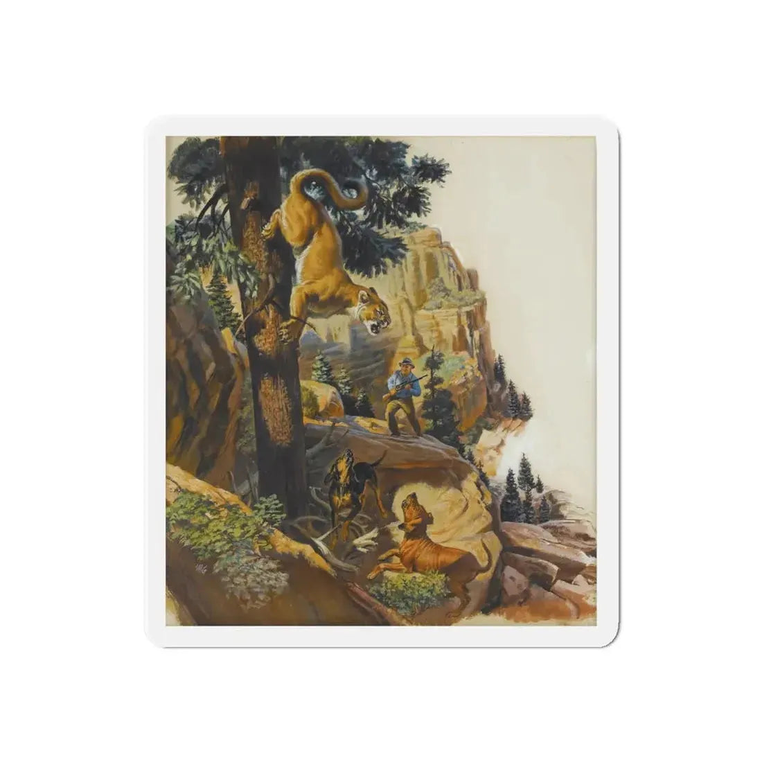 Mountain Lion Hunt, original magazine illustration, May 1957 (Magazine Illustration) Refrigerator Magnet - The Sticker Space