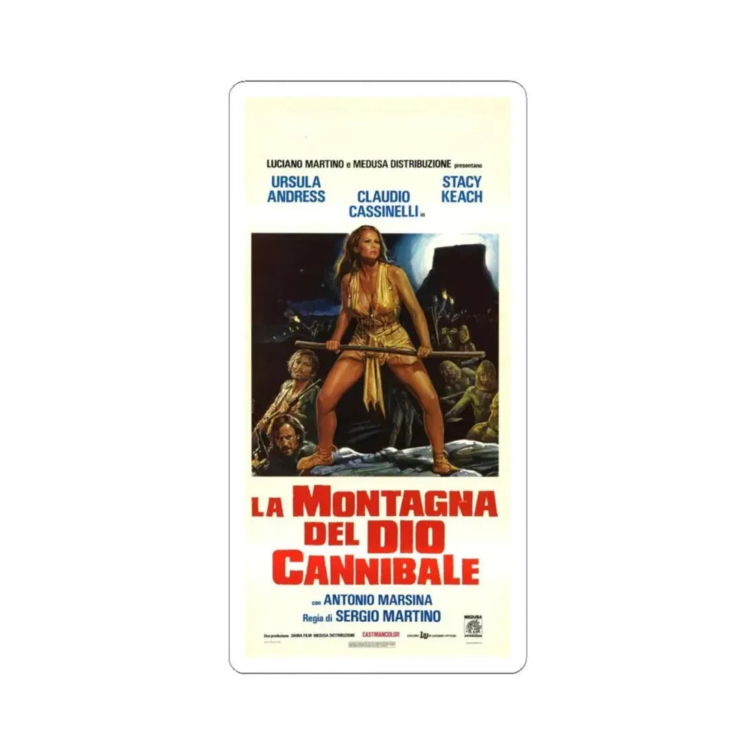 MOUNTAIN OF THE CANNIBAL GOD (ITALIAN) 1978 Movie Poster - STICKER Vinyl Kiss-Cut Decal 4 Inch White - The Sticker Space