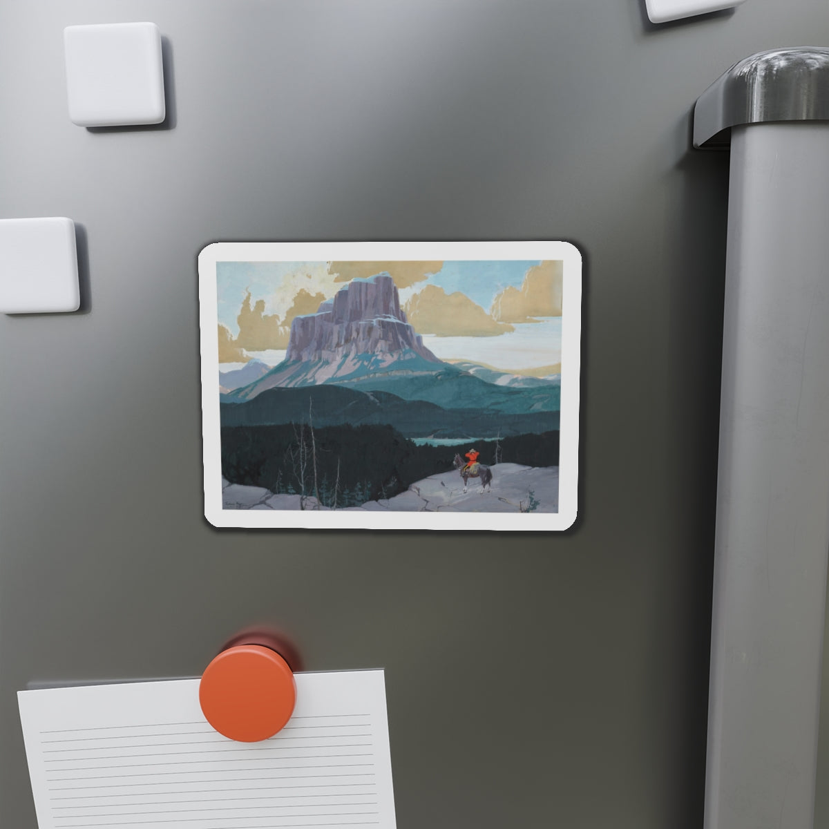 Mountie Gazing at Butte (Magazine Illustration) Refrigerator Magnet-The Sticker Space