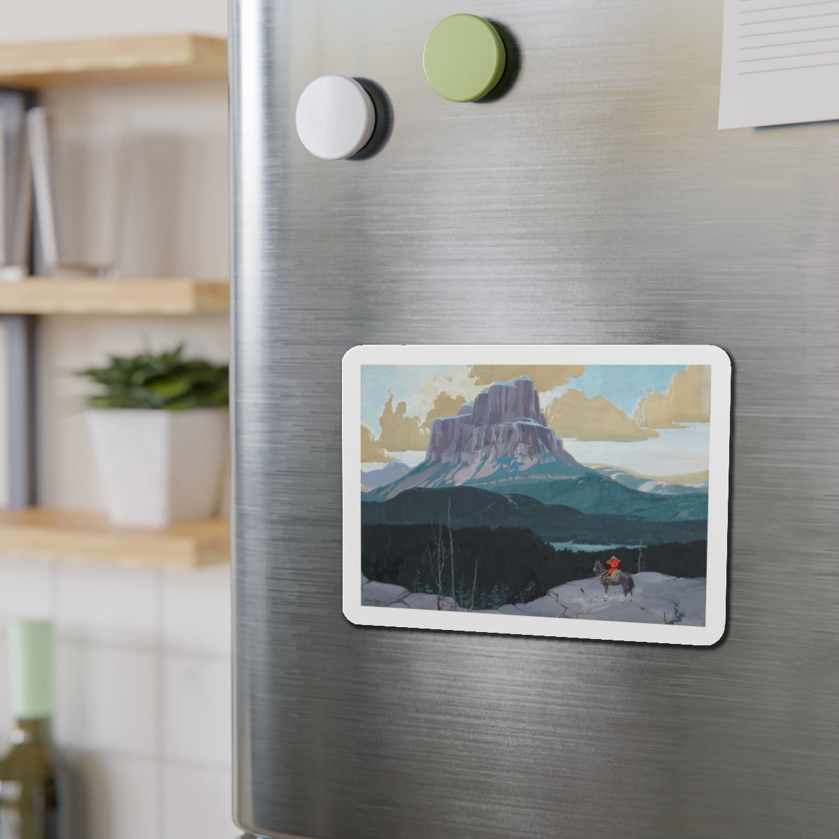 Mountie Gazing at Butte (Magazine Illustration) Refrigerator Magnet-The Sticker Space