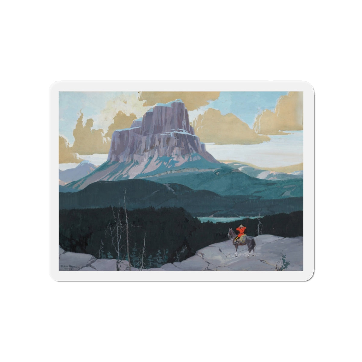 Mountie Gazing at Butte (Magazine Illustration) Refrigerator Magnet-3" x 3"-The Sticker Space