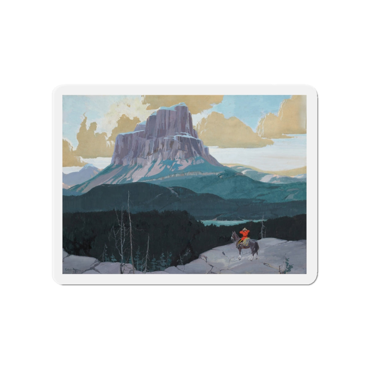 Mountie Gazing at Butte (Magazine Illustration) Refrigerator Magnet-4" x 4"-The Sticker Space