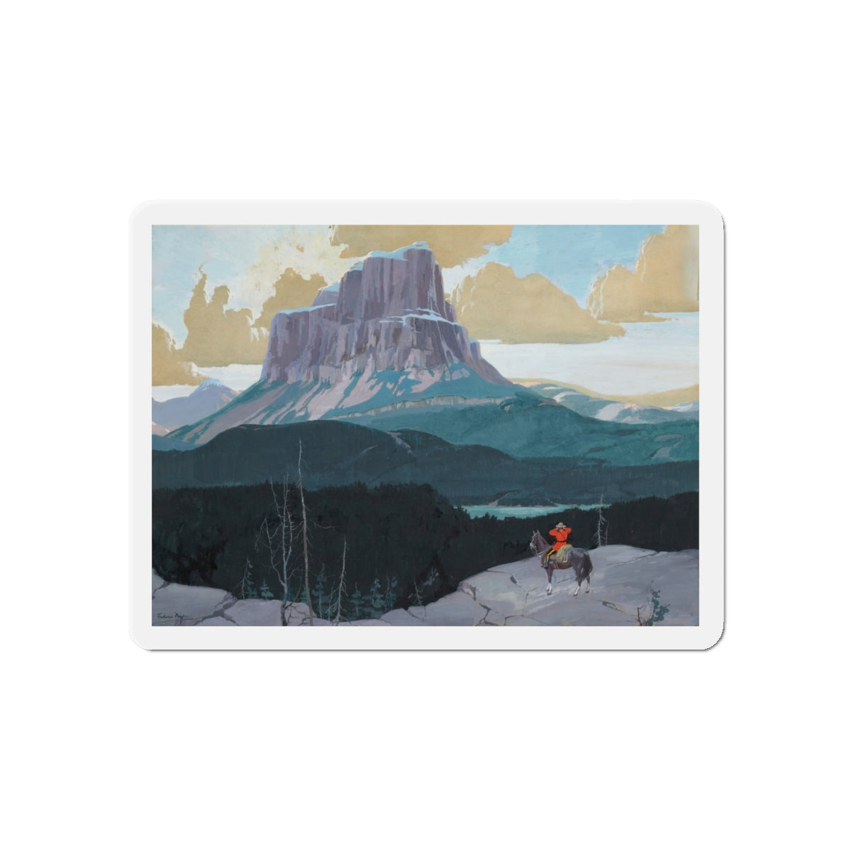 Mountie Gazing at Butte (Magazine Illustration) Refrigerator Magnet-6 × 6"-The Sticker Space