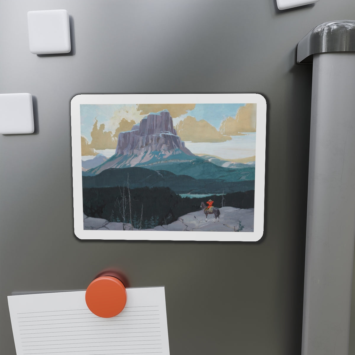 Mountie Gazing at Butte (Magazine Illustration) Refrigerator Magnet-The Sticker Space