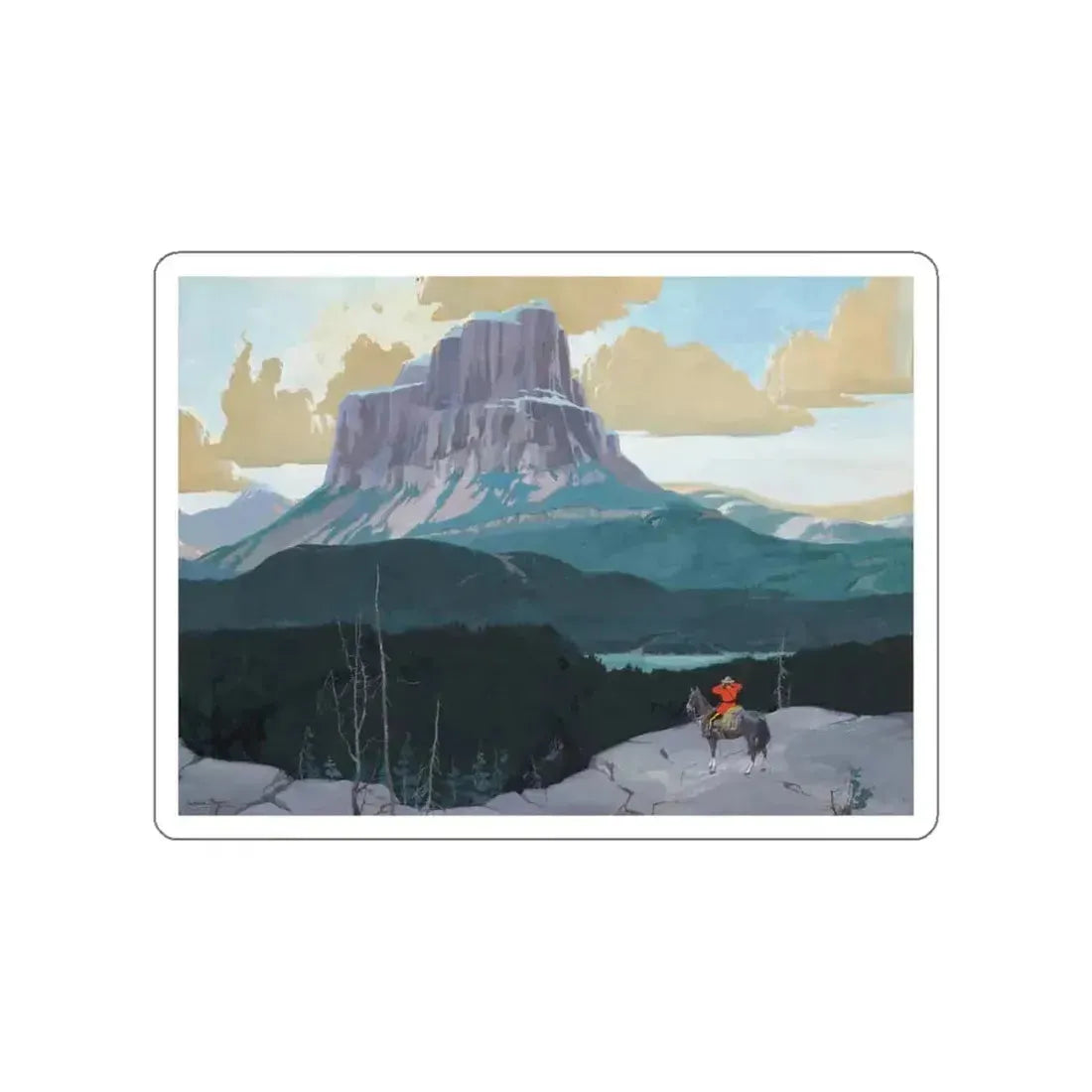 Mountie Gazing at Butte (Magazine Illustration) STICKER Vinyl Die-Cut Decal White Die-Cut 6 Inch - The Sticker Space