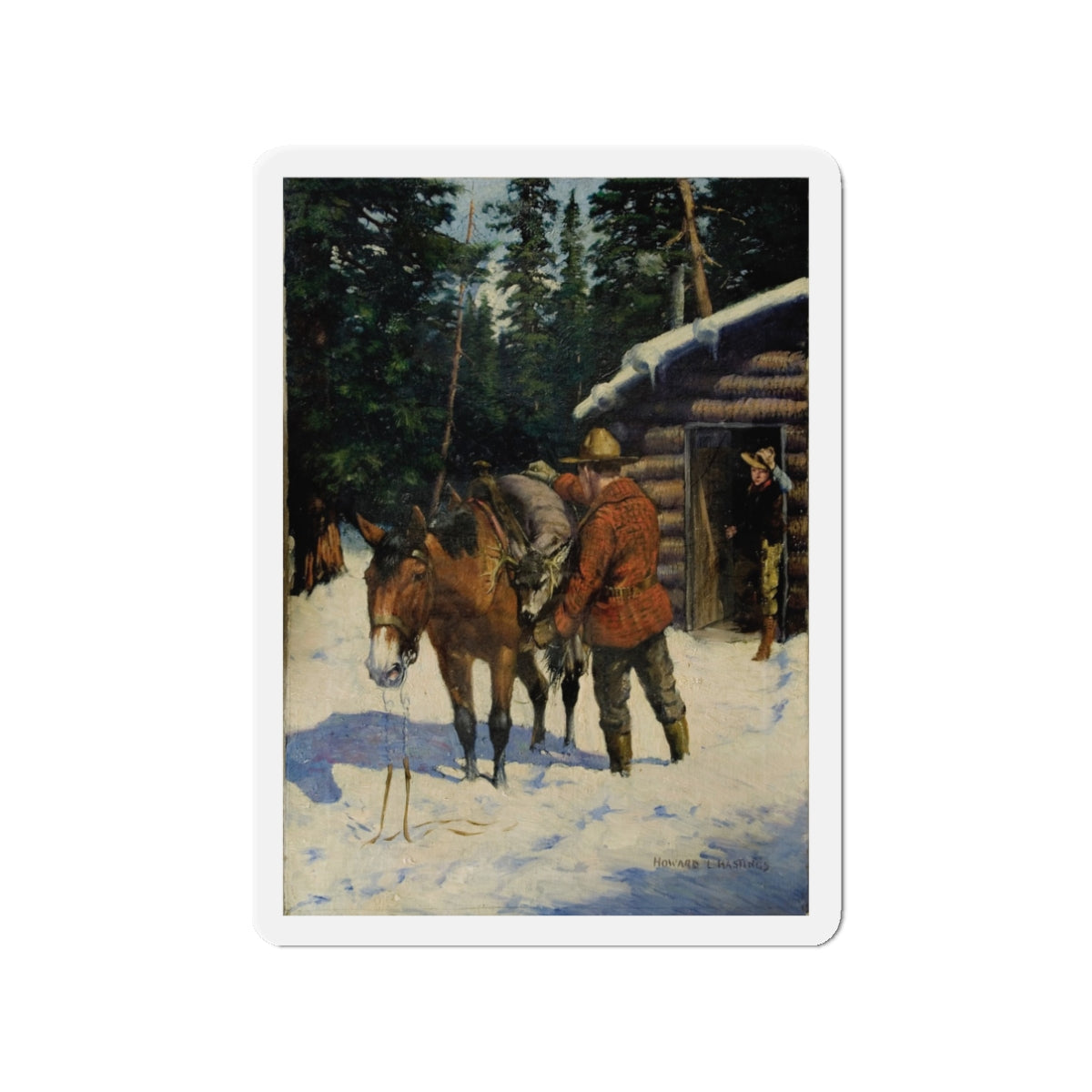 Mountie (Magazine Illustration) Refrigerator Magnet-3" x 3"-The Sticker Space