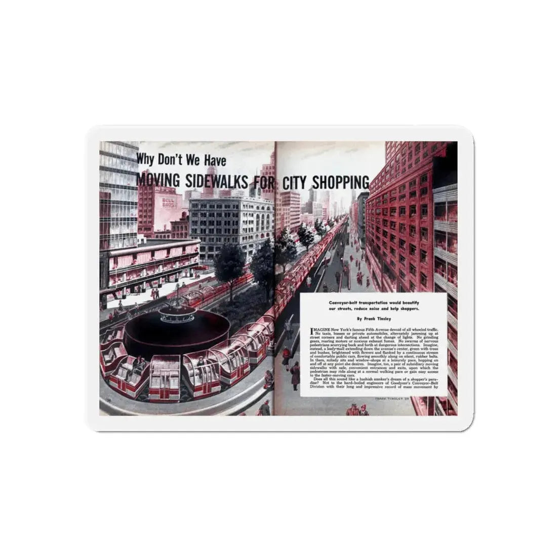 Moving Sidewalks For City Shopping, 1954 (Magazine Illustration) Refrigerator Magnet - The Sticker Space