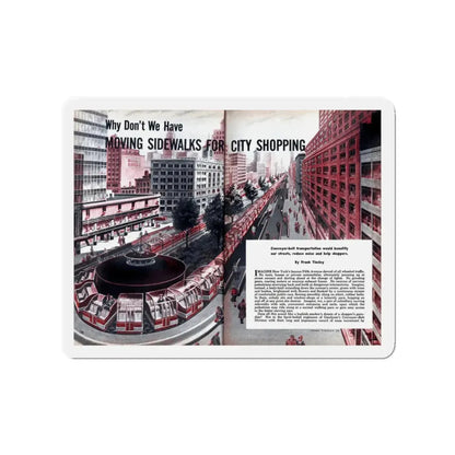 Moving Sidewalks For City Shopping, 1954 (Magazine Illustration) Refrigerator Magnet - The Sticker Space