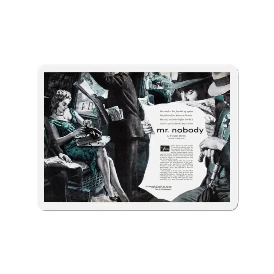 Mr. Nobody, Male magazine, February 1957 (Magazine Illustration) Refrigerator Magnet 2 Inch - The Sticker Space