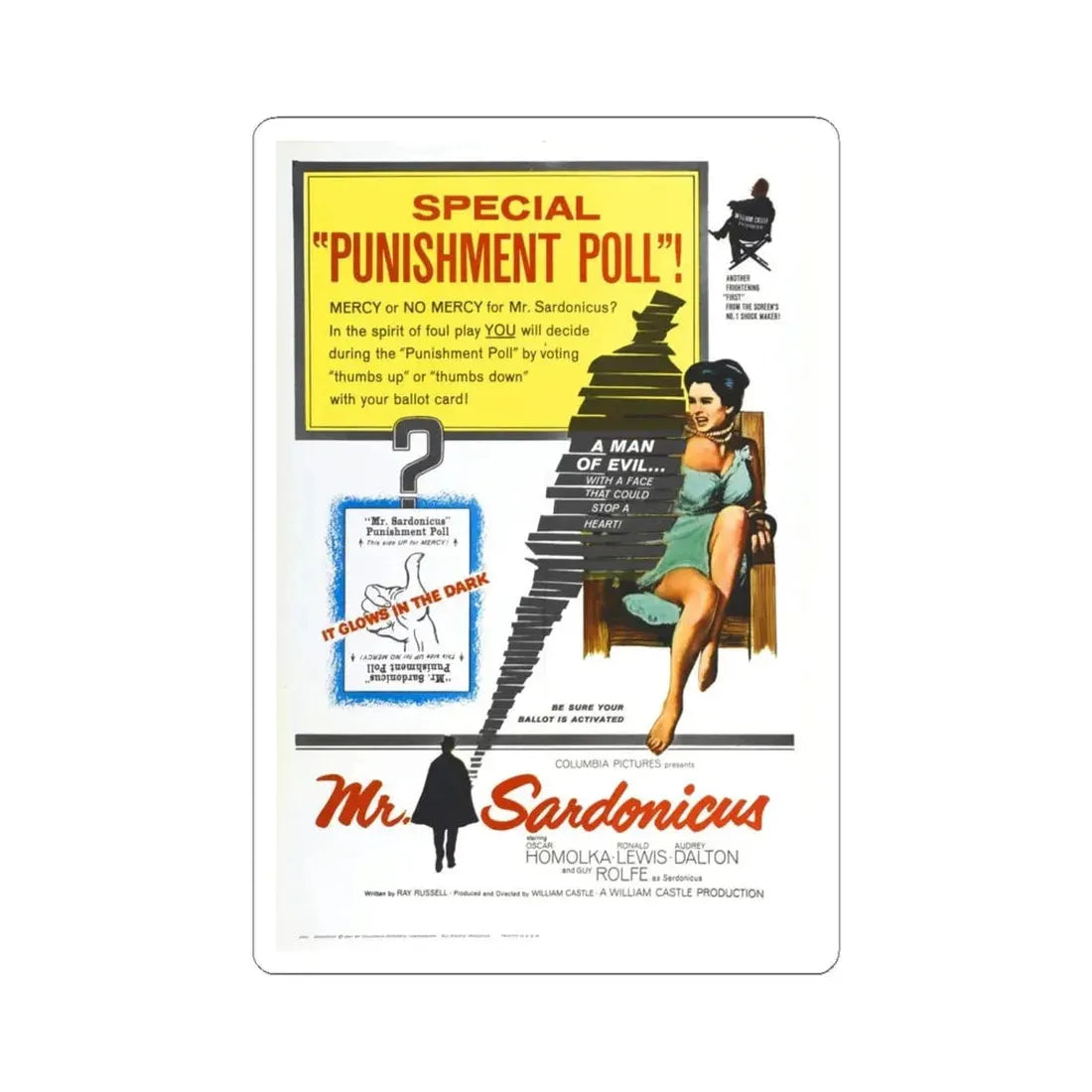 MR. SARDONICUS 1961 Movie Poster - STICKER Vinyl Kiss-Cut Decal 6 Inch White - The Sticker Space