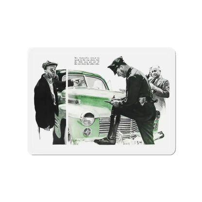 Mr. Satterlee Shares the Ride, Cosmopolitan, October 1943 (Magazine Illustration) Refrigerator Magnet 2 Inch - The Sticker Space