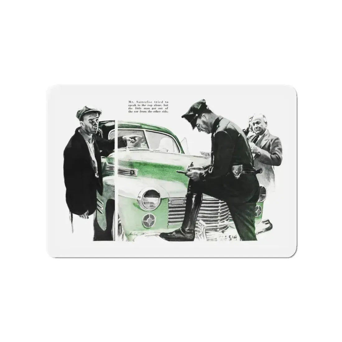 Mr. Satterlee Shares the Ride, Cosmopolitan, October 1943 (Magazine Illustration) Refrigerator Magnet 3 Inch - The Sticker Space