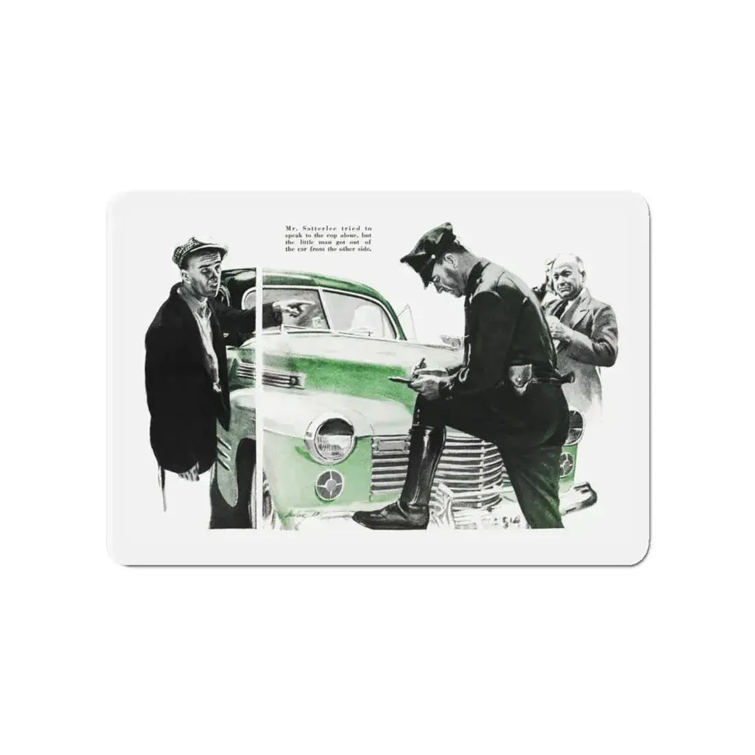 Mr. Satterlee Shares the Ride, Cosmopolitan, October 1943 (Magazine Illustration) Refrigerator Magnet 4 Inch - The Sticker Space