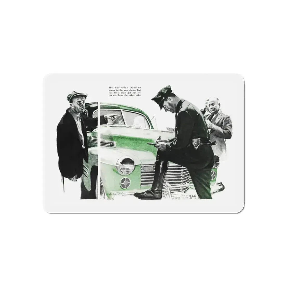 Mr. Satterlee Shares the Ride, Cosmopolitan, October 1943 (Magazine Illustration) Refrigerator Magnet 5 Inch - The Sticker Space