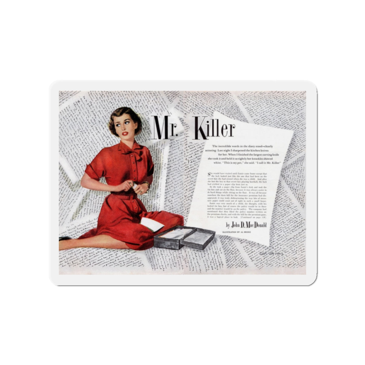 Mr. Killer, Today's Woman, January 1952 (Magazine Illustration) Refrigerator Magnet-2" x 2"-The Sticker Space