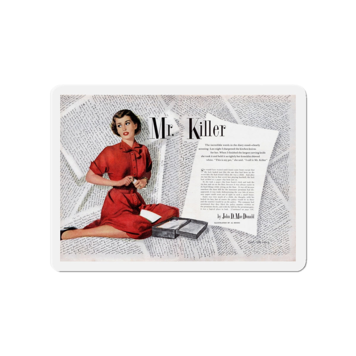 Mr. Killer, Today's Woman, January 1952 (Magazine Illustration) Refrigerator Magnet-4" x 4"-The Sticker Space