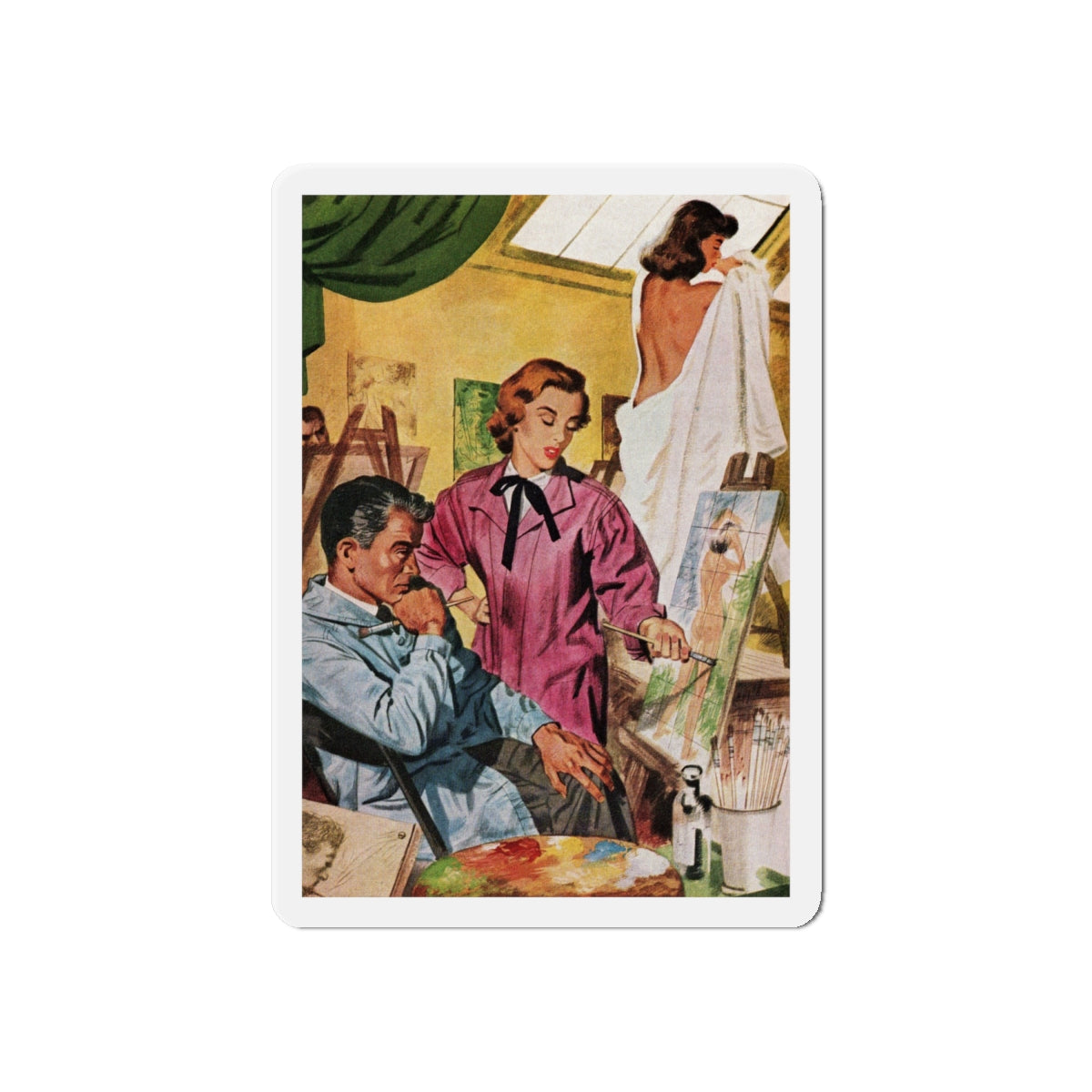 Mr. Maugham Himself (3), The Literary Guild Review, December 1954 (Magazine Illustration) Refrigerator Magnet-6 × 6"-The Sticker Space