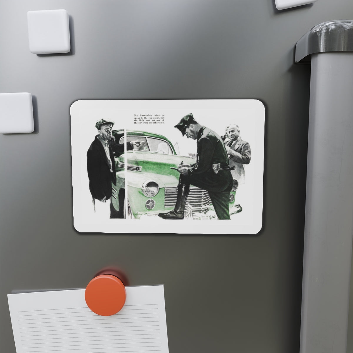 Mr. Satterlee Shares the Ride, Cosmopolitan, October 1943 (Magazine Illustration) Refrigerator Magnet-The Sticker Space