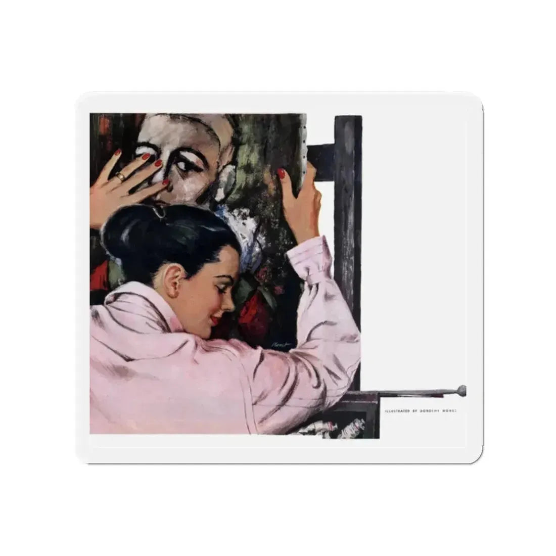 Mrs Brewster's One-Man Show, Cosmopolitan, March 1951 (Magazine Illustration) Refrigerator Magnet 2 Inch - The Sticker Space