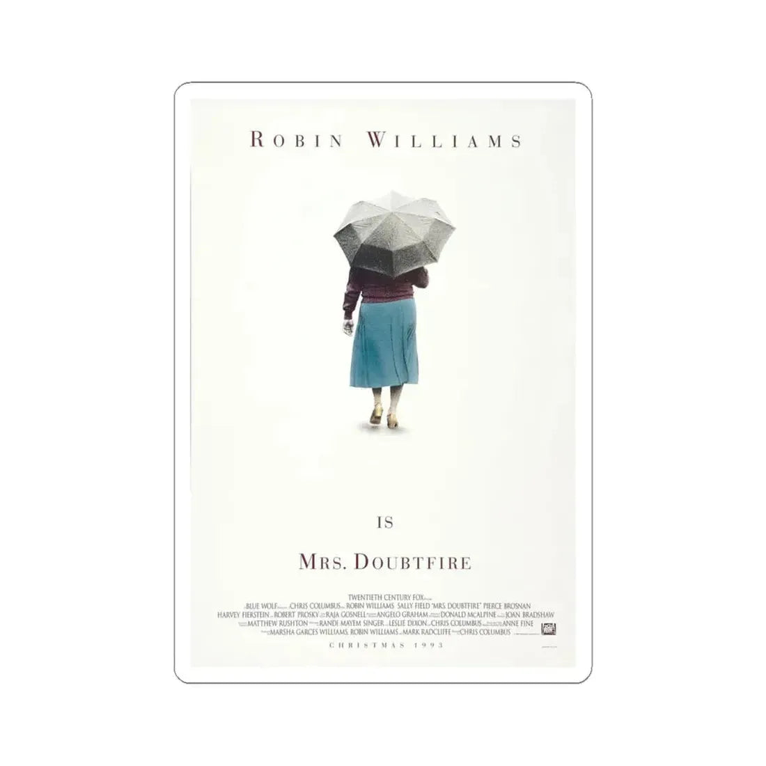 Mrs Doubtfire 1993 Movie Poster - STICKER Vinyl Kiss-Cut Decal 4 Inch White - The Sticker Space