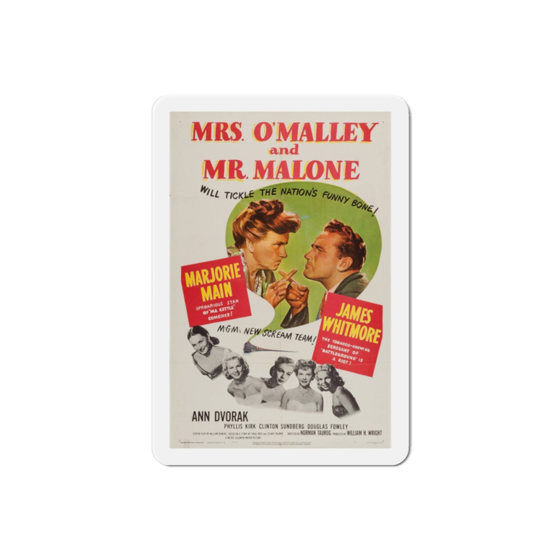 Mrs OMalley and Mr Malone 1950 Movie Poster Die-Cut Magnet-2 Inch-The Sticker Space