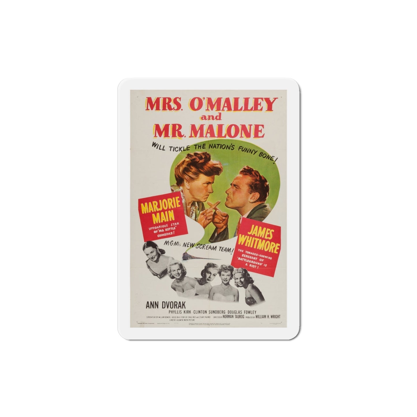 Mrs OMalley and Mr Malone 1950 Movie Poster Die-Cut Magnet-3 Inch-The Sticker Space