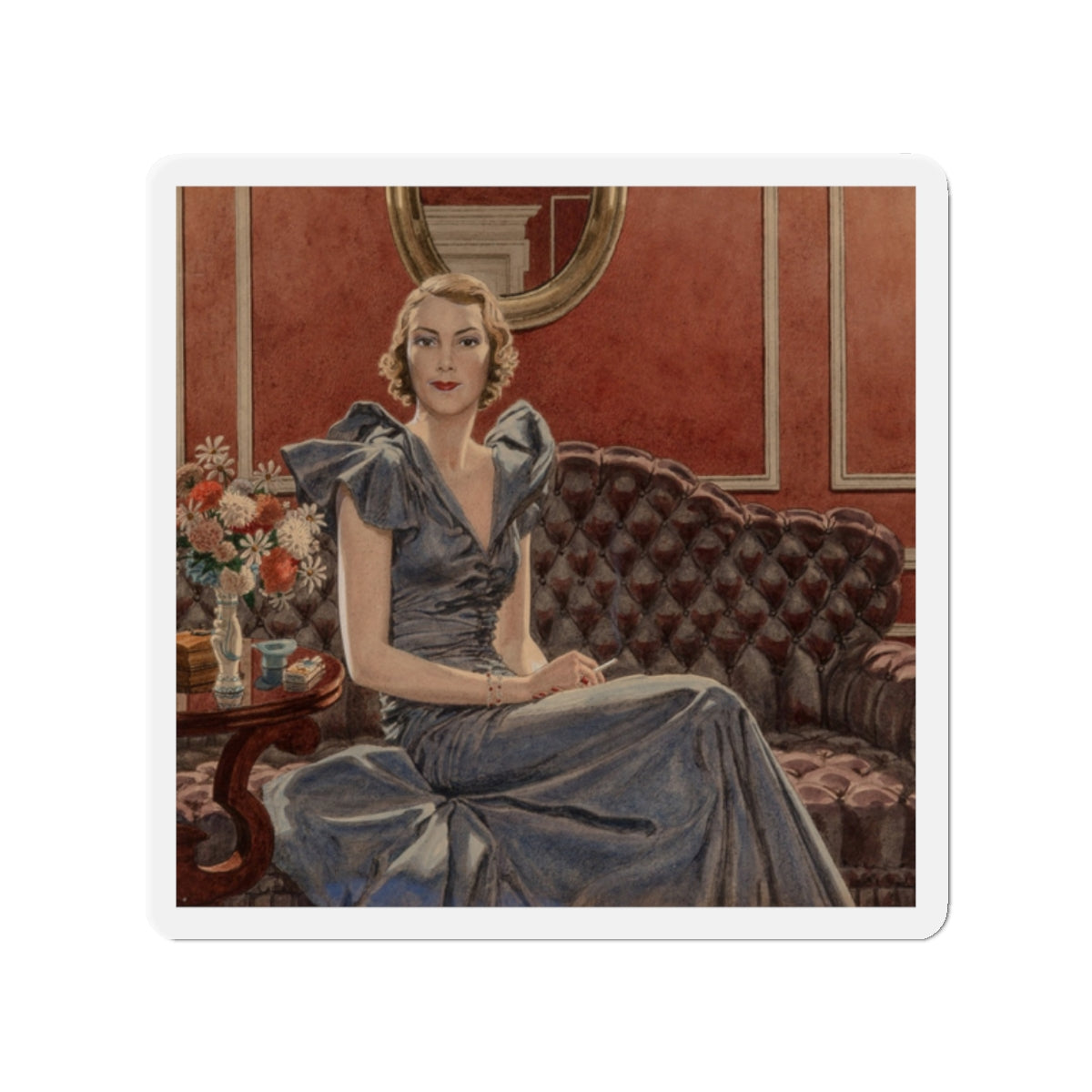 Mrs. Brookfield Van Rensselaer, Camel Cigarette advertisement, 1935 (Magazine Illustration) Refrigerator Magnet-2" x 2"-The Sticker Space