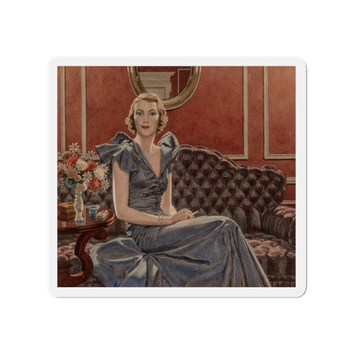 Mrs. Brookfield Van Rensselaer, Camel Cigarette advertisement, 1935 (Magazine Illustration) Refrigerator Magnet-3" x 3"-The Sticker Space