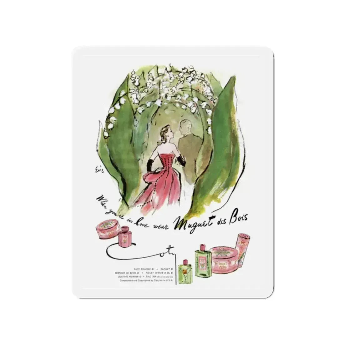 Muguet des Bois, advertisement, Cosmopolitan, May 1947 (Magazine Illustration) Refrigerator Magnet 2 Inch - The Sticker Space