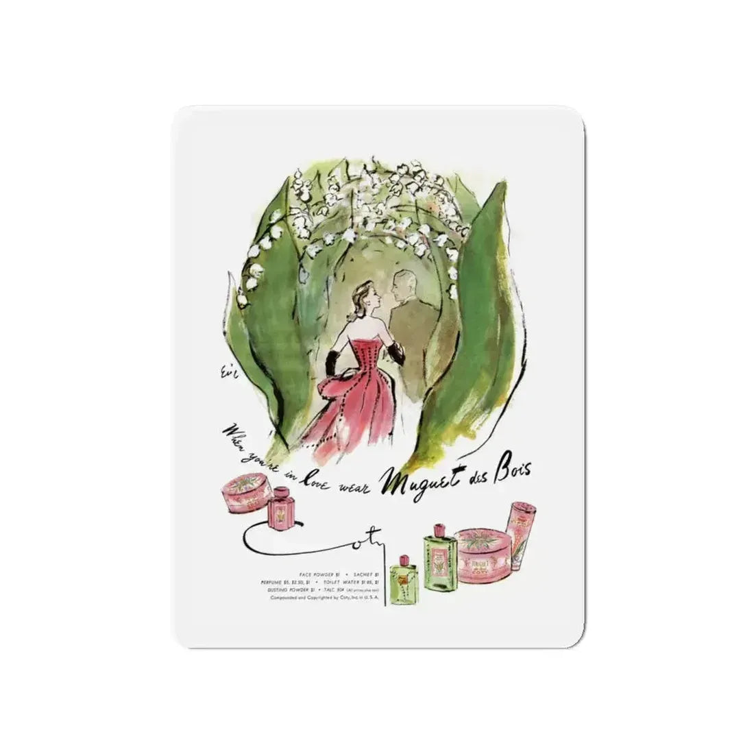 Muguet des Bois, advertisement, Cosmopolitan, May 1947 (Magazine Illustration) Refrigerator Magnet 4 Inch - The Sticker Space