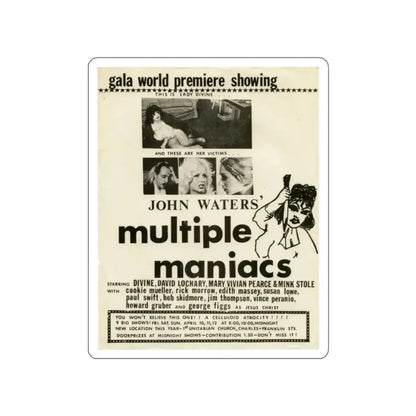 MULTIPLE MANIACS 1970 Movie Poster STICKER Vinyl Die-Cut Decal 2 Inch - The Sticker Space