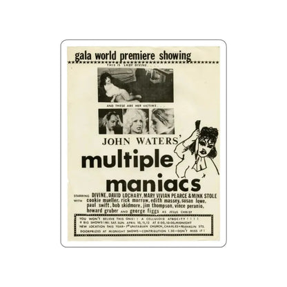MULTIPLE MANIACS 1970 Movie Poster STICKER Vinyl Die-Cut Decal 6 Inch - The Sticker Space