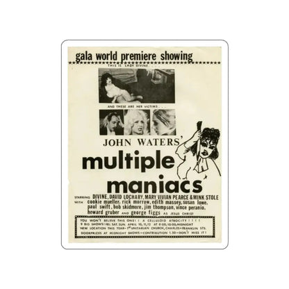 MULTIPLE MANIACS 1970 Movie Poster STICKER Vinyl Die-Cut Decal - The Sticker Space