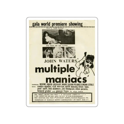 MULTIPLE MANIACS 1970 Movie Poster STICKER Vinyl Die-Cut Decal - The Sticker Space