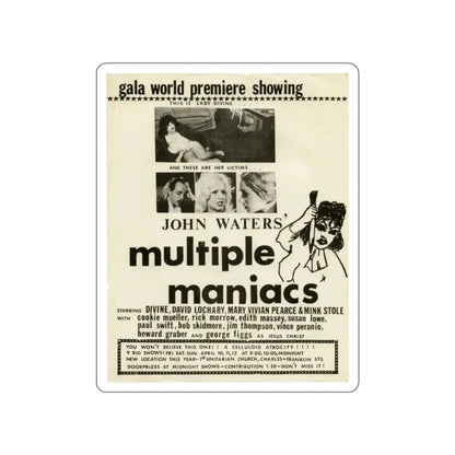 MULTIPLE MANIACS 1970 Movie Poster STICKER Vinyl Die-Cut Decal - The Sticker Space