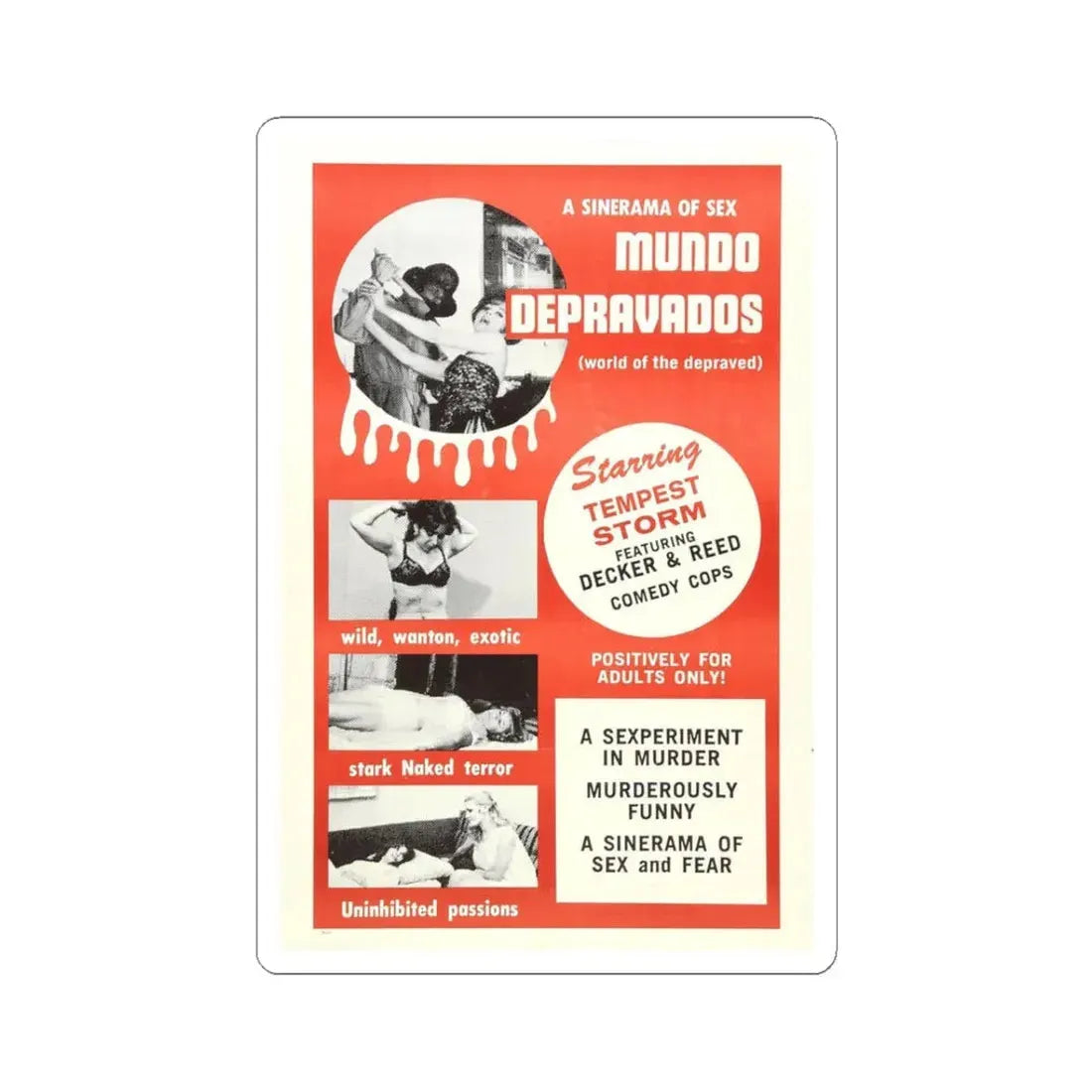 MUNDO DEPRAVADOS 1967 Movie Poster - STICKER Vinyl Kiss-Cut Decal 3 Inch White - The Sticker Space