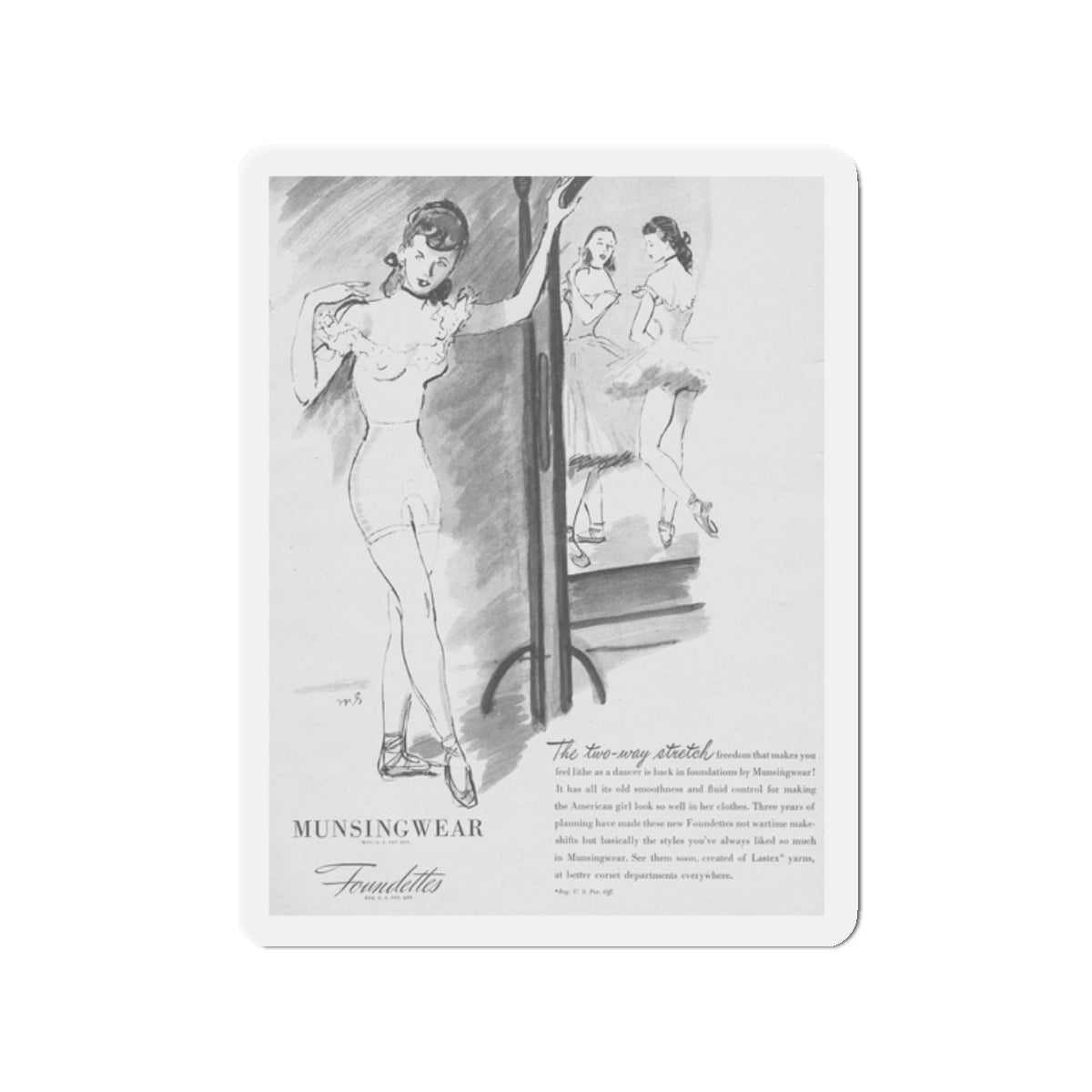 Munsingwear Foundettes, 1945 (Magazine Illustration) Refrigerator Magnet-2" x 2"-The Sticker Space