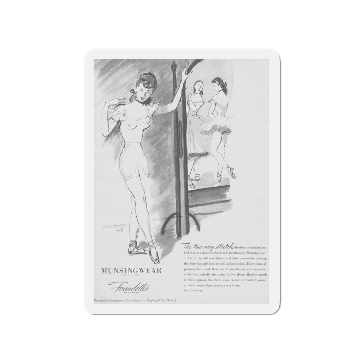 Munsingwear Foundettes, 1945 (Magazine Illustration) Refrigerator Magnet-3" x 3"-The Sticker Space