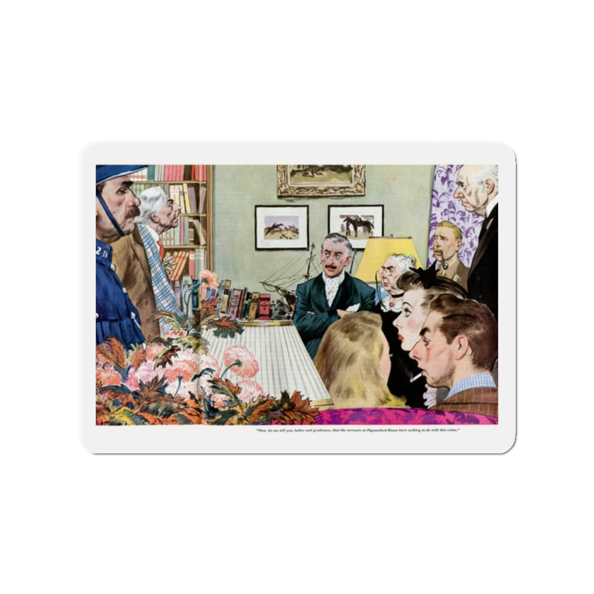 Murder At Pigeonsford House, 1942 (Magazine Illustration) Refrigerator Magnet-2" x 2"-The Sticker Space