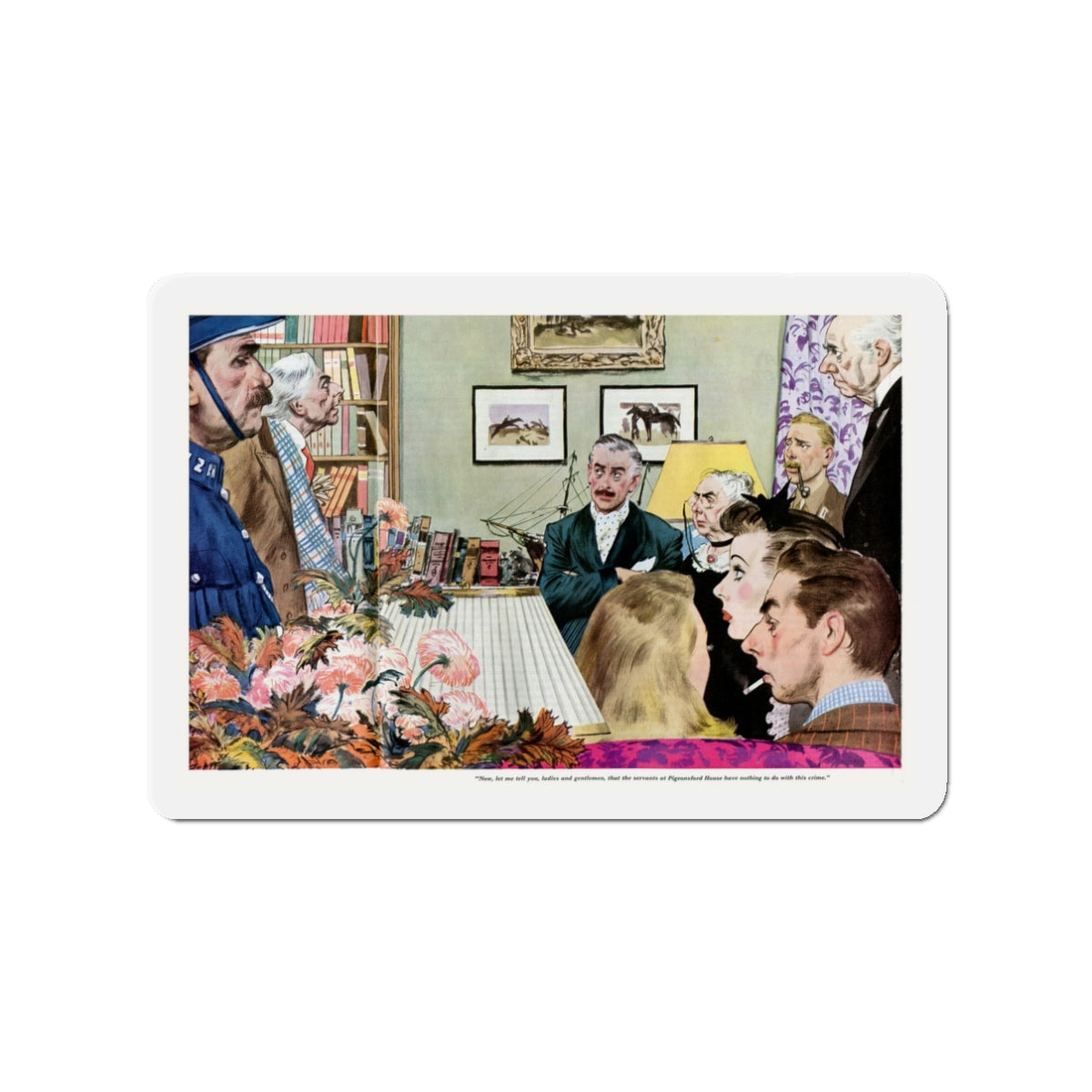 Murder At Pigeonsford House, 1942 (Magazine Illustration) Refrigerator Magnet-3" x 3"-The Sticker Space