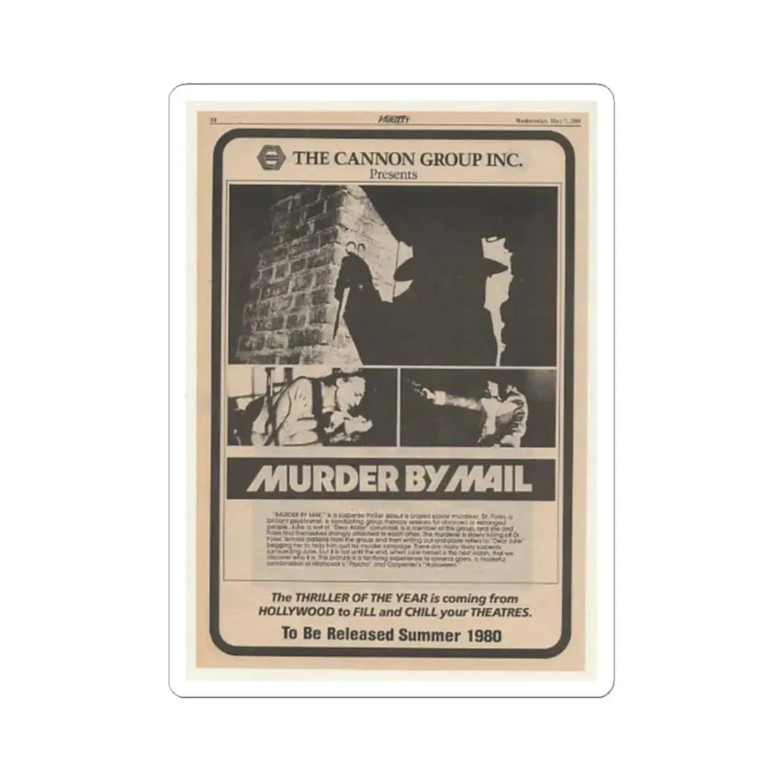 MURDER BY MAIL (SCHIZOID) 1980 Movie Poster - STICKER Vinyl Kiss-Cut Decal 2 Inch White - The Sticker Space