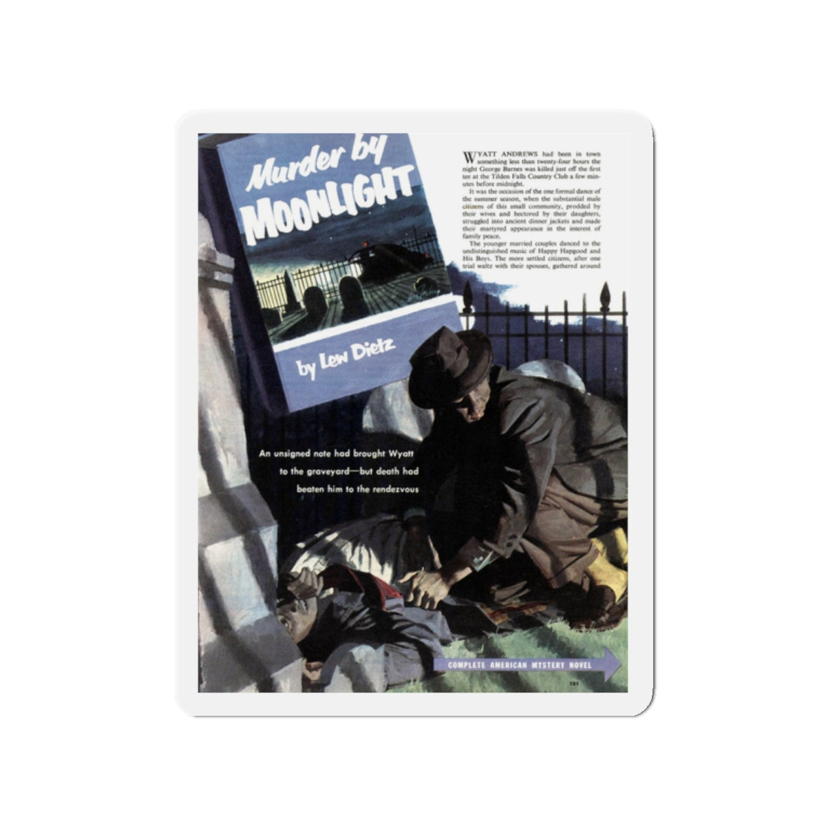 Murder by Moonlight, The American Magazine, December 1952 (Magazine Illustration) Refrigerator Magnet-2" x 2"-The Sticker Space