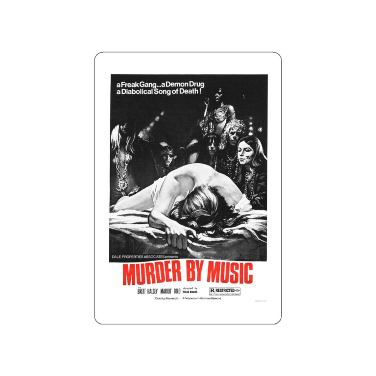 MURDER BY MUSIC (TRUMPETS OF THE APOCALYPSE) 1969 Movie Poster STICKER Vinyl Die-Cut Decal-2 Inch-The Sticker Space