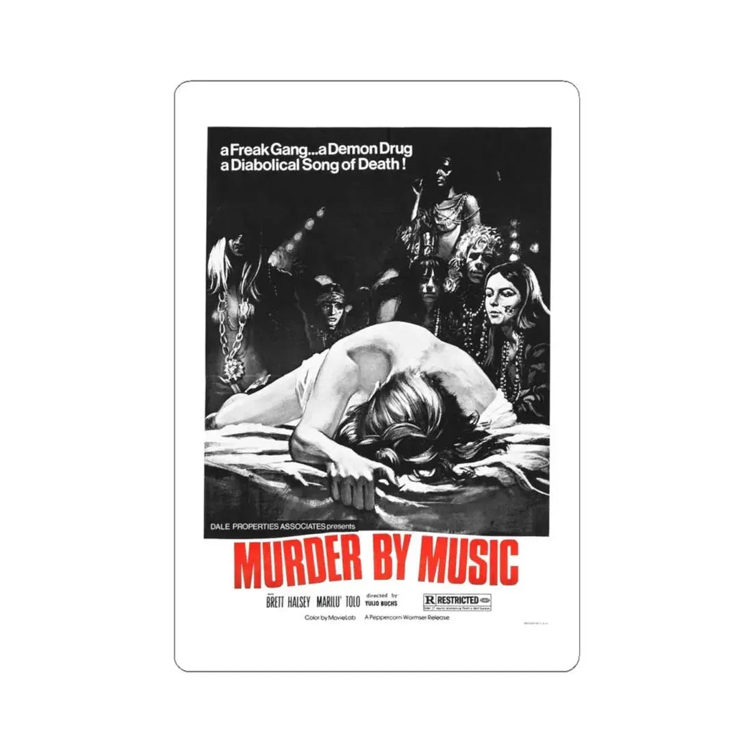 MURDER BY MUSIC (TRUMPETS OF THE APOCALYPSE) 1969 Movie Poster - STICKER Vinyl Kiss-Cut Decal 4 Inch White - The Sticker Space