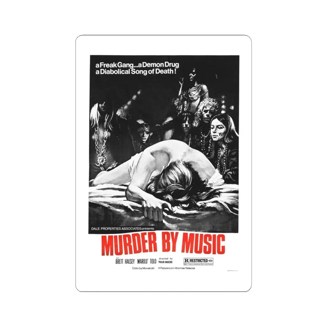 MURDER BY MUSIC (TRUMPETS OF THE APOCALYPSE) 1969 Movie Poster - STICKER Vinyl Kiss-Cut Decal 6 Inch White - The Sticker Space
