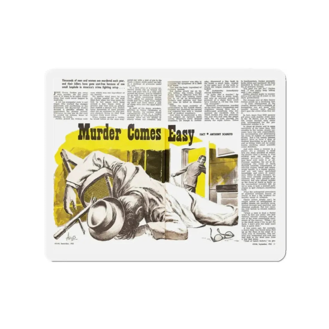 Murder Comes Easy, Adam magazine, September 1963 (Magazine Illustration) Refrigerator Magnet 2 Inch - The Sticker Space