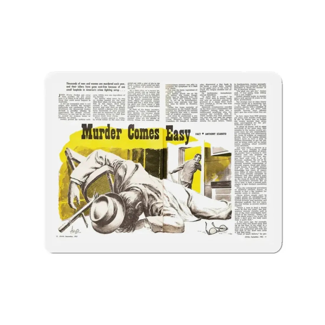 Murder Comes Easy, Adam magazine, September 1963 (Magazine Illustration) Refrigerator Magnet 3 Inch - The Sticker Space