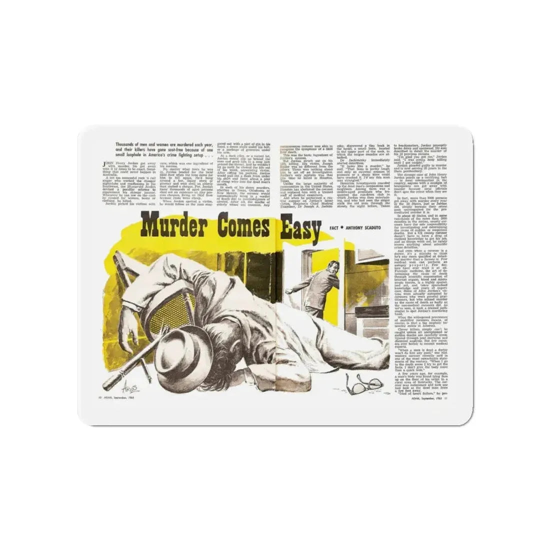 Murder Comes Easy, Adam magazine, September 1963 (Magazine Illustration) Refrigerator Magnet 4 Inch - The Sticker Space