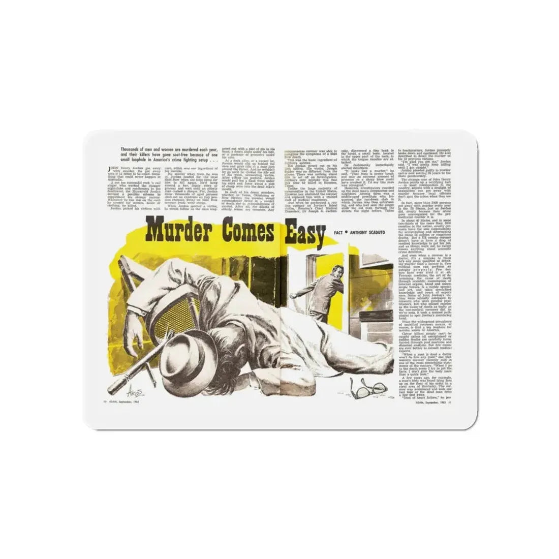 Murder Comes Easy, Adam magazine, September 1963 (Magazine Illustration) Refrigerator Magnet - The Sticker Space